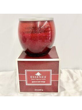 Essenza Luxury Fragrance Candle New Guava & Bali Mango 10.5 Oz Red Jar